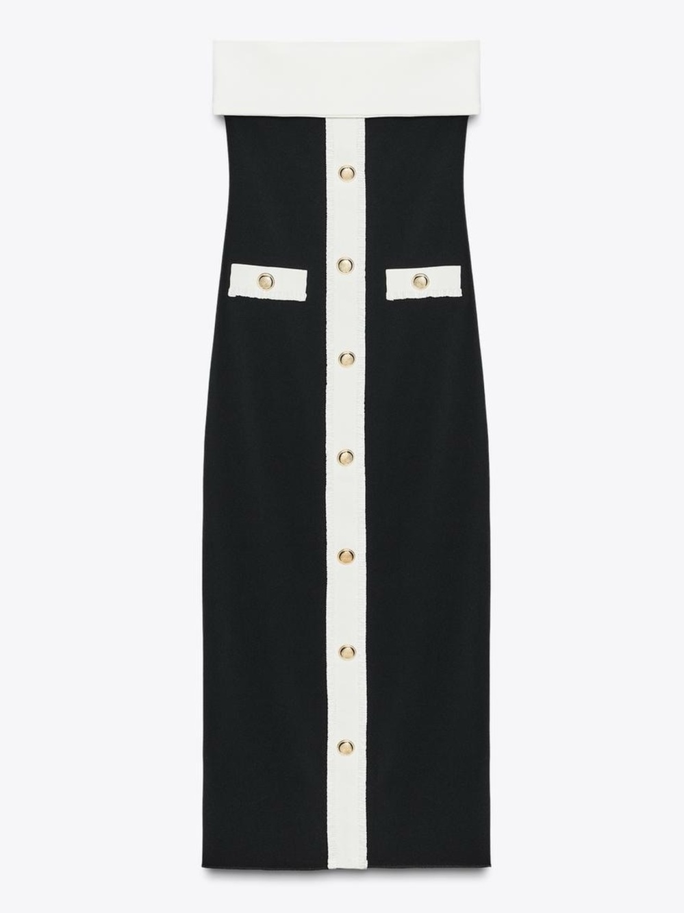 ZARA Strapless stretchy sculpt bandeau dress with gold button detail - Picture 5 of 13